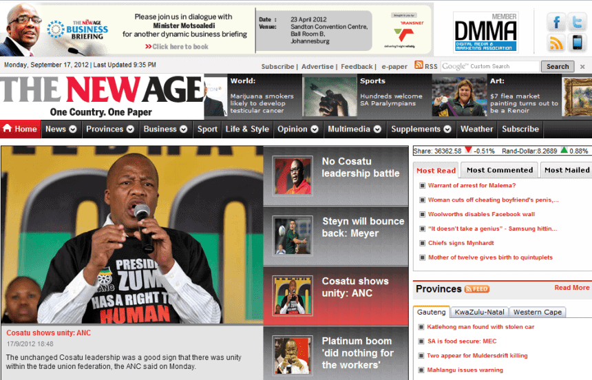 Latest Local and World News in South Africa - The New Age