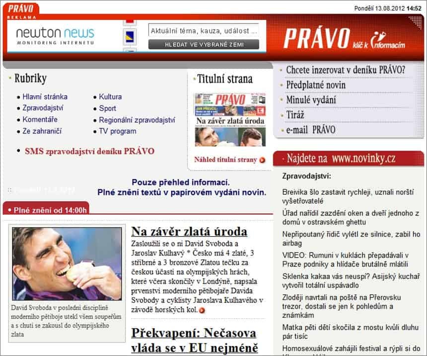 Latest World and Local News in Czech - Newspaper Právo 