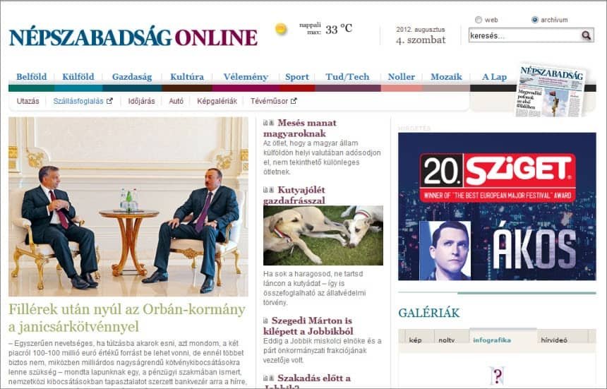 Latest World and Local News in Hungary - Digital News Népszabadság Online