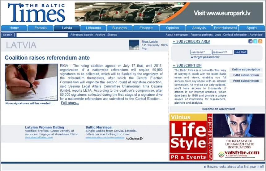 Latest World and Local News in Latvia - Newspaper The Baltic Times. Latvia News Today