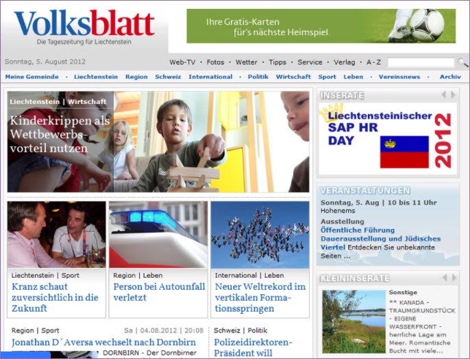 Latest World and Local News in Liechtenstein - Newspaper Volksblatt 